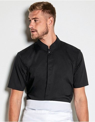B-KK122-Mens Tailored Fit Mandarin Collar Shirt Short Sleeve